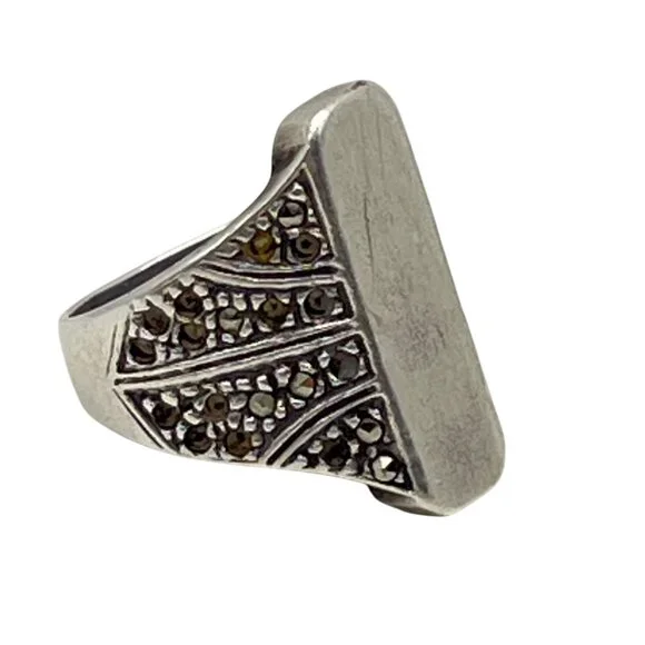 Vintage Sterling Silver Marcasite Signet Ring Size 7.75 925 Statement 6.99g LOOK - Picture 2 of 15